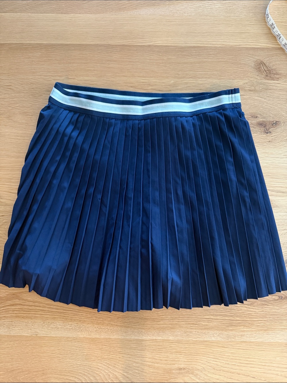 Lou & Grey Navy Pleated Skater Skirt with Striped Waistband